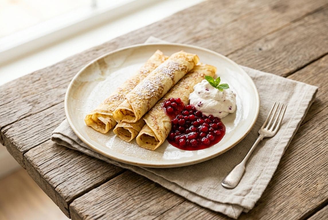 Swedish Thin Pancakes with Lingonberry Jam
