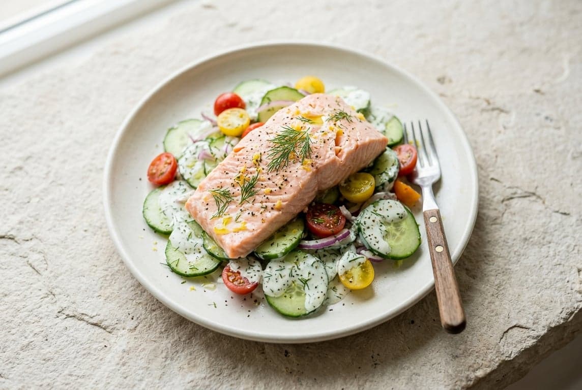 Poached Salmon & Cucumber Dill Salad
