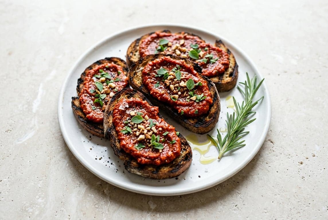 Romesco Crostini with Charred Sourdough