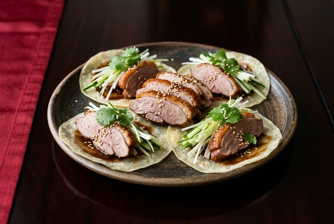 Tea-Smoked Duck on Crispy Pancakes