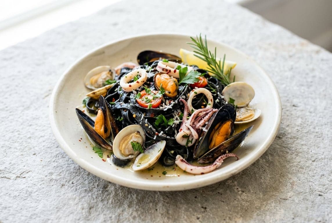 Squid Ink Pasta with Seafood