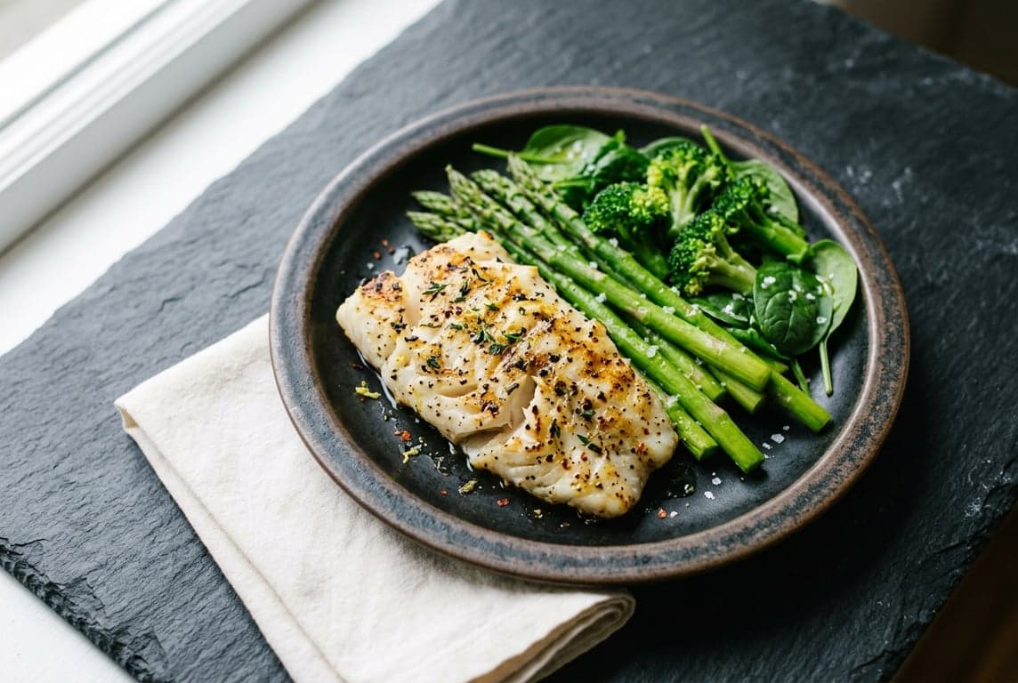 Grilled Cod with Steamed Greens