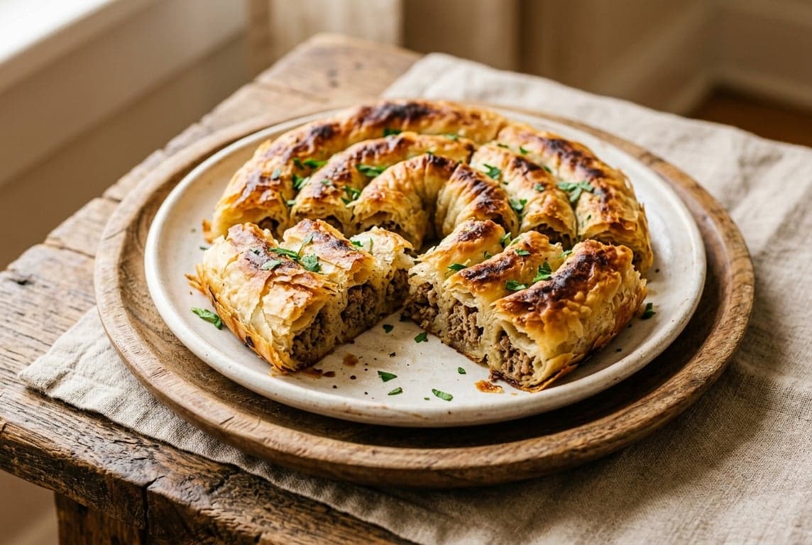 Burek (Balkan Meat Phyllo Pie) recipe on Forkie