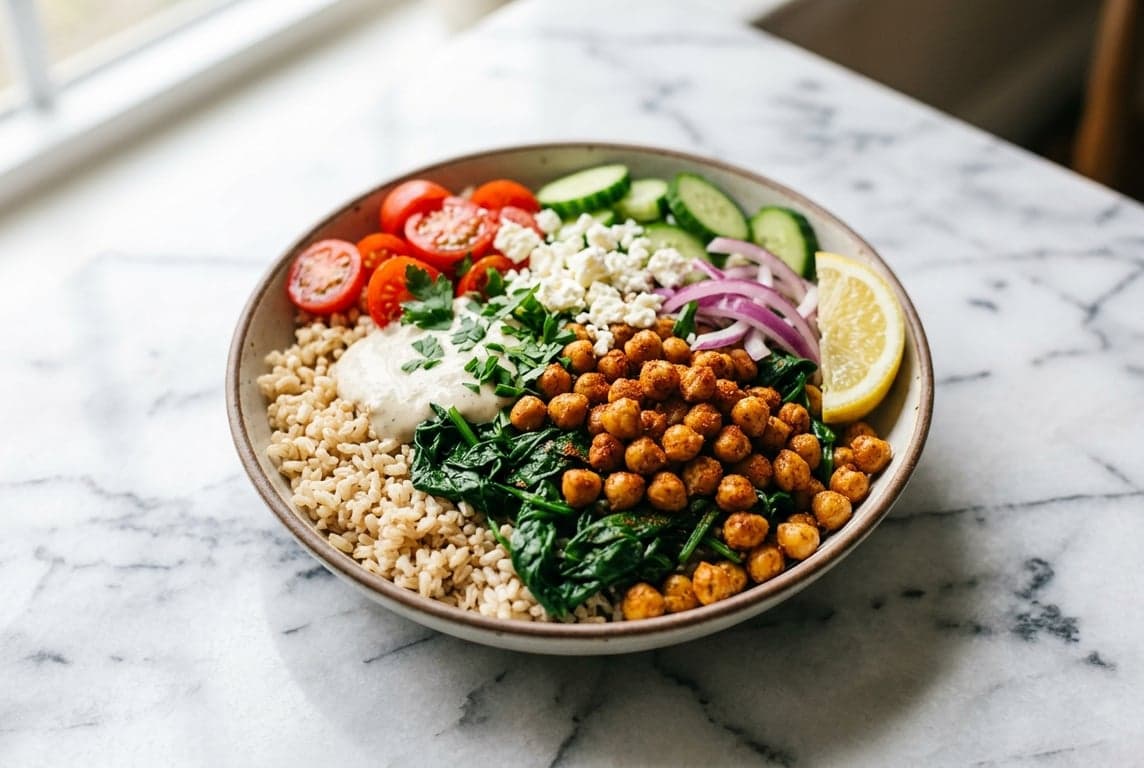 Chickpea Spinach Brown Rice Bowl