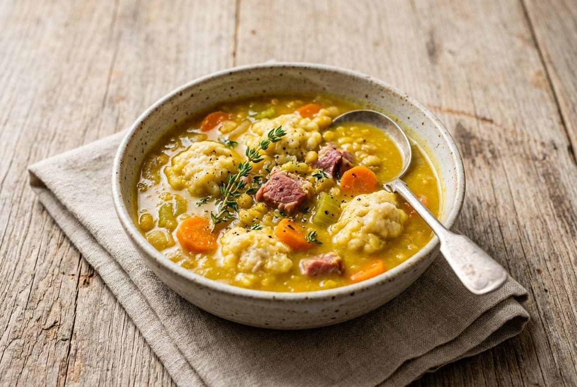Caribbean Split Pea Soup with Dumplings recipe on Forkie