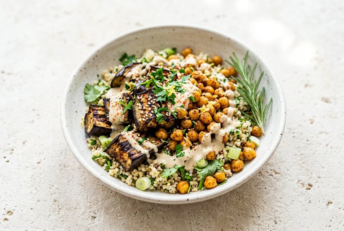 Smoky Aubergine & Chickpea Bowl