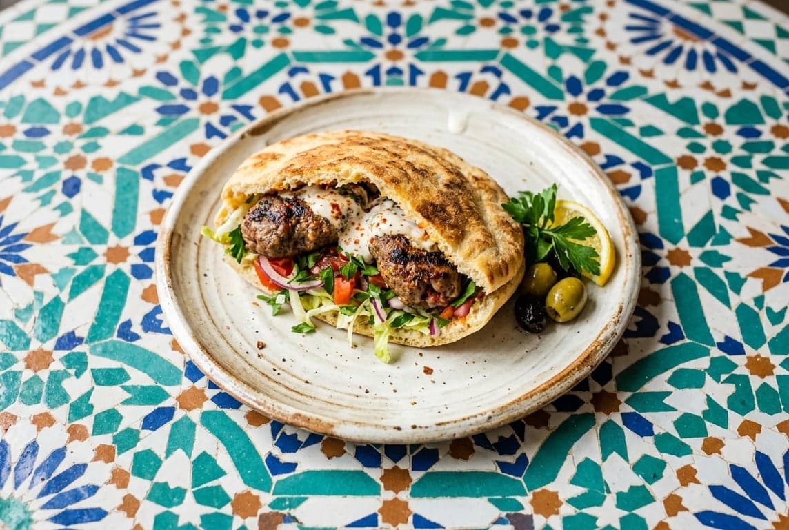 Batbout Sandwich with Kefta